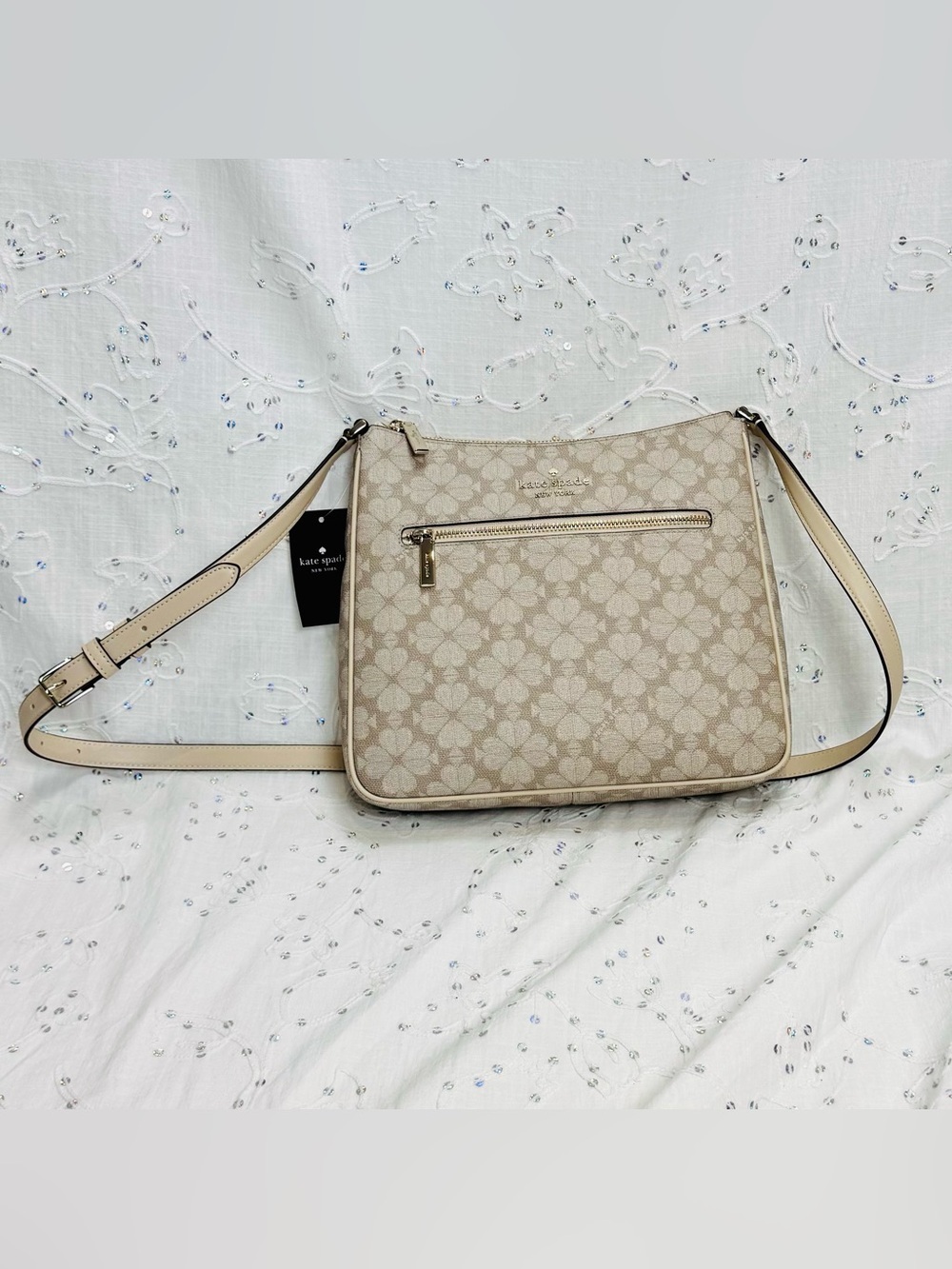 NWT Kate Spade Spade Flower Large Swingpack Crossbody Bag Dark Beige